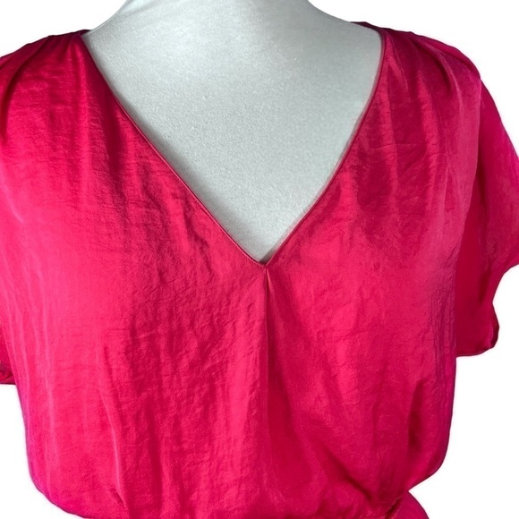 ZARA Basic mini dress v-neck gathered lined beaded drawstring fuchsia size XS - Picture 6 of 10
